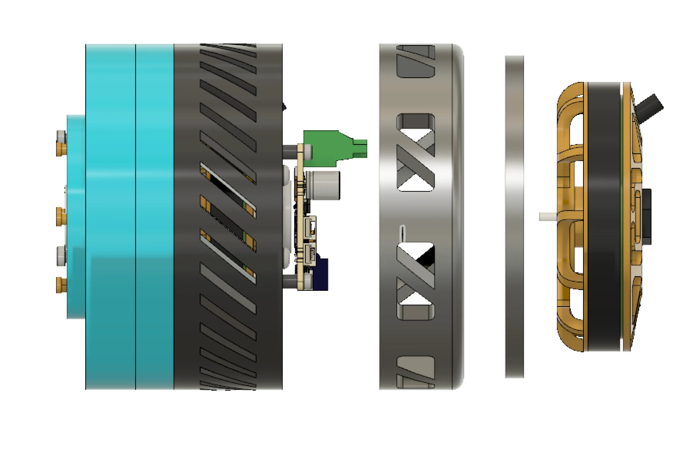Redesigned actuator housing, side exploded view