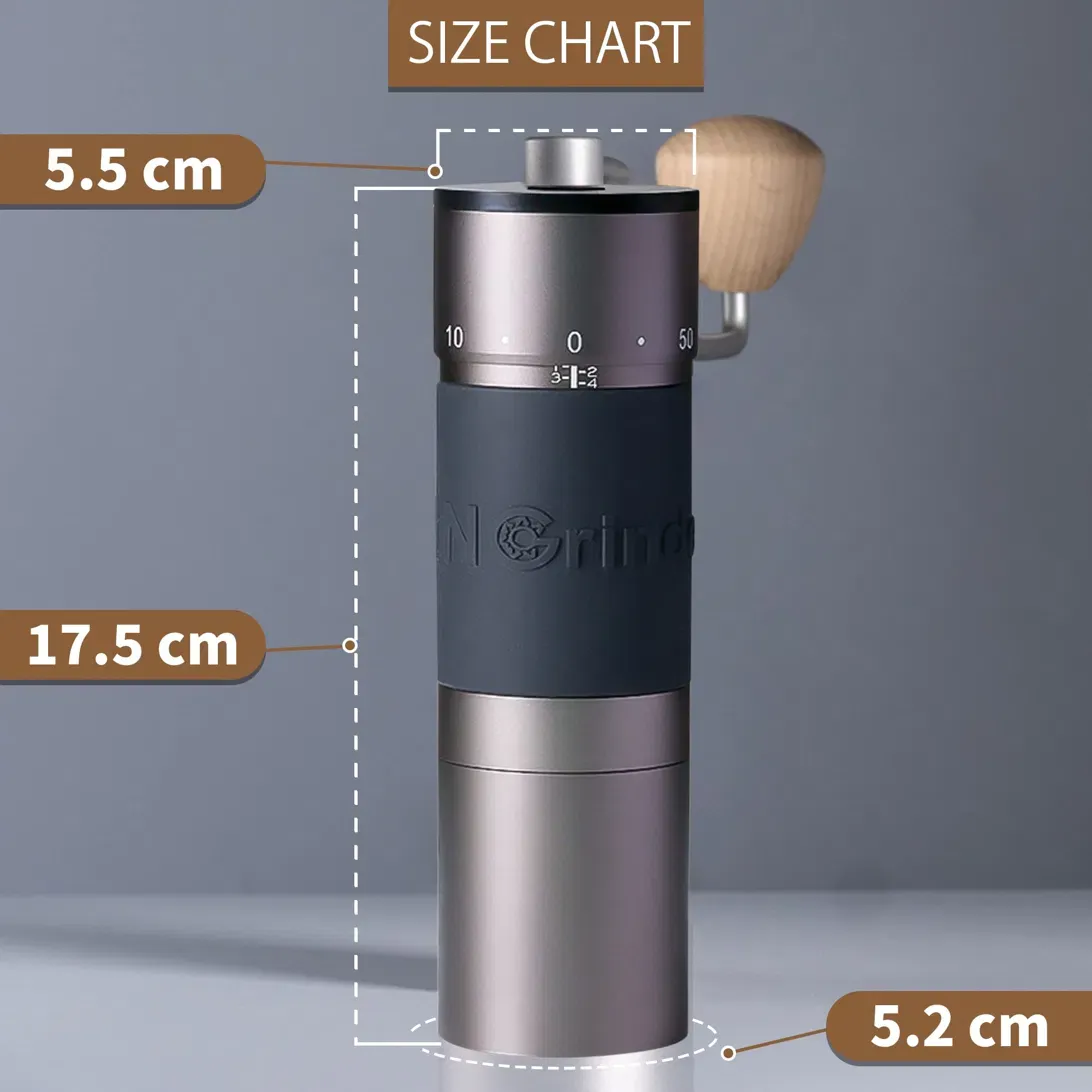 The stock Kingrinder K6: a hand-cranked grinder, 17.5cm tall on a 5.2cm base